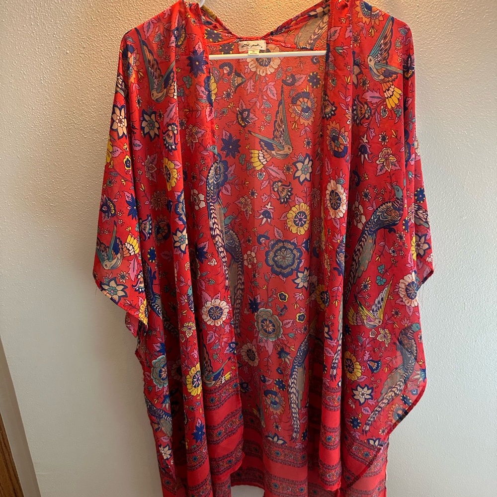 Ultra Pink Floral Kimono with Red and Blue Accents